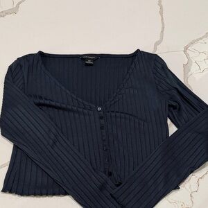 Club Monaco Navy Ribbed Button-Down Shirt